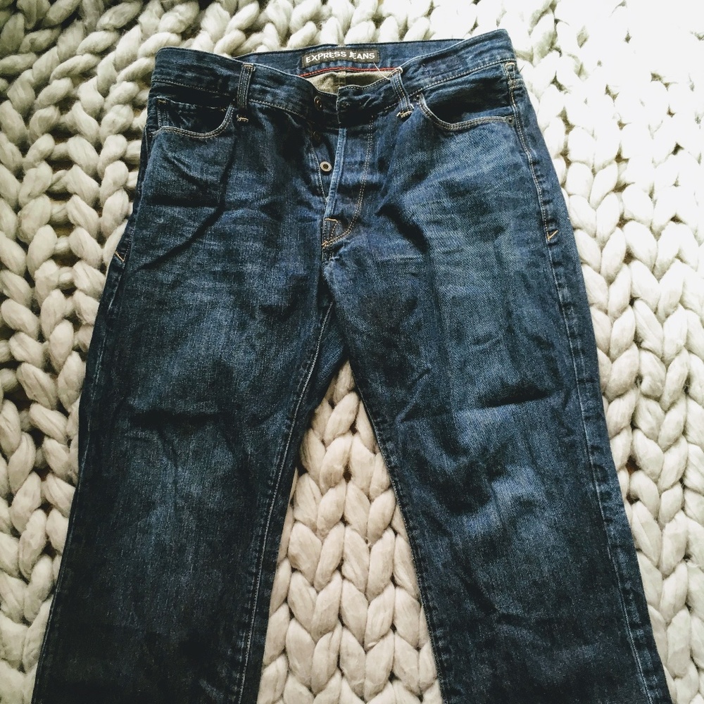 Express Blake Loose Fit Boot Cut Dark Wash Jeans